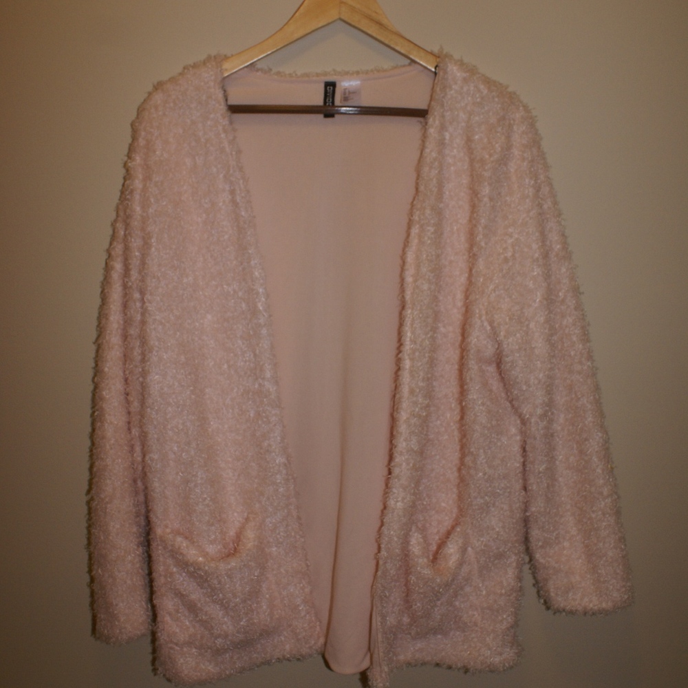 H&M Furry Pink Cardigan w/ Pockets